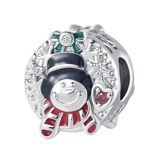 Christmas Elf Deer Snowman Candy Cane Charm Enamel Crystal Bead