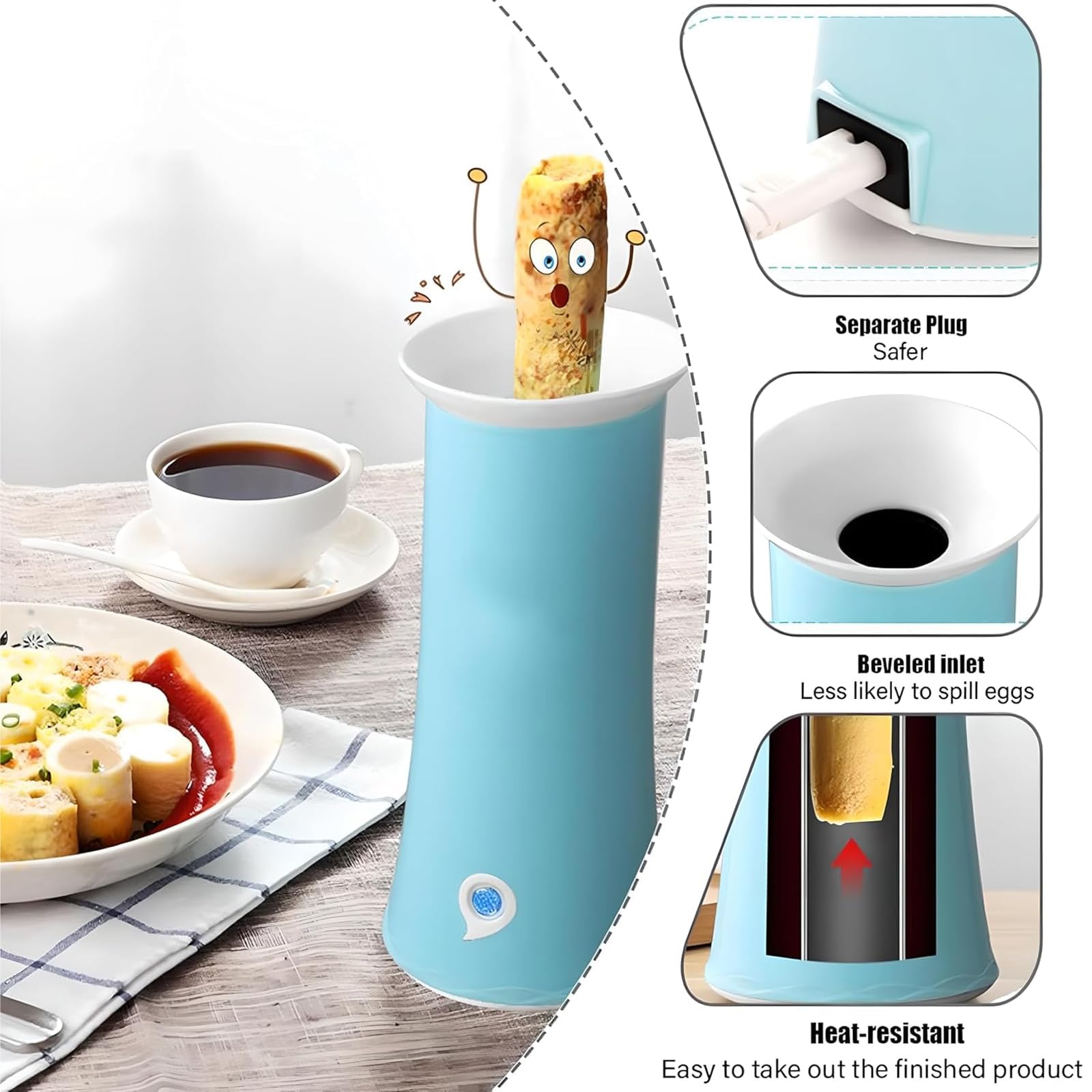 Máquina eléctrica para enrollar huevos, hervidor de huevos antiadherente con calentamiento de 360 grados, máquina multiusos para cocinar salchichas y tortillas para el desayuno en el hogar blue