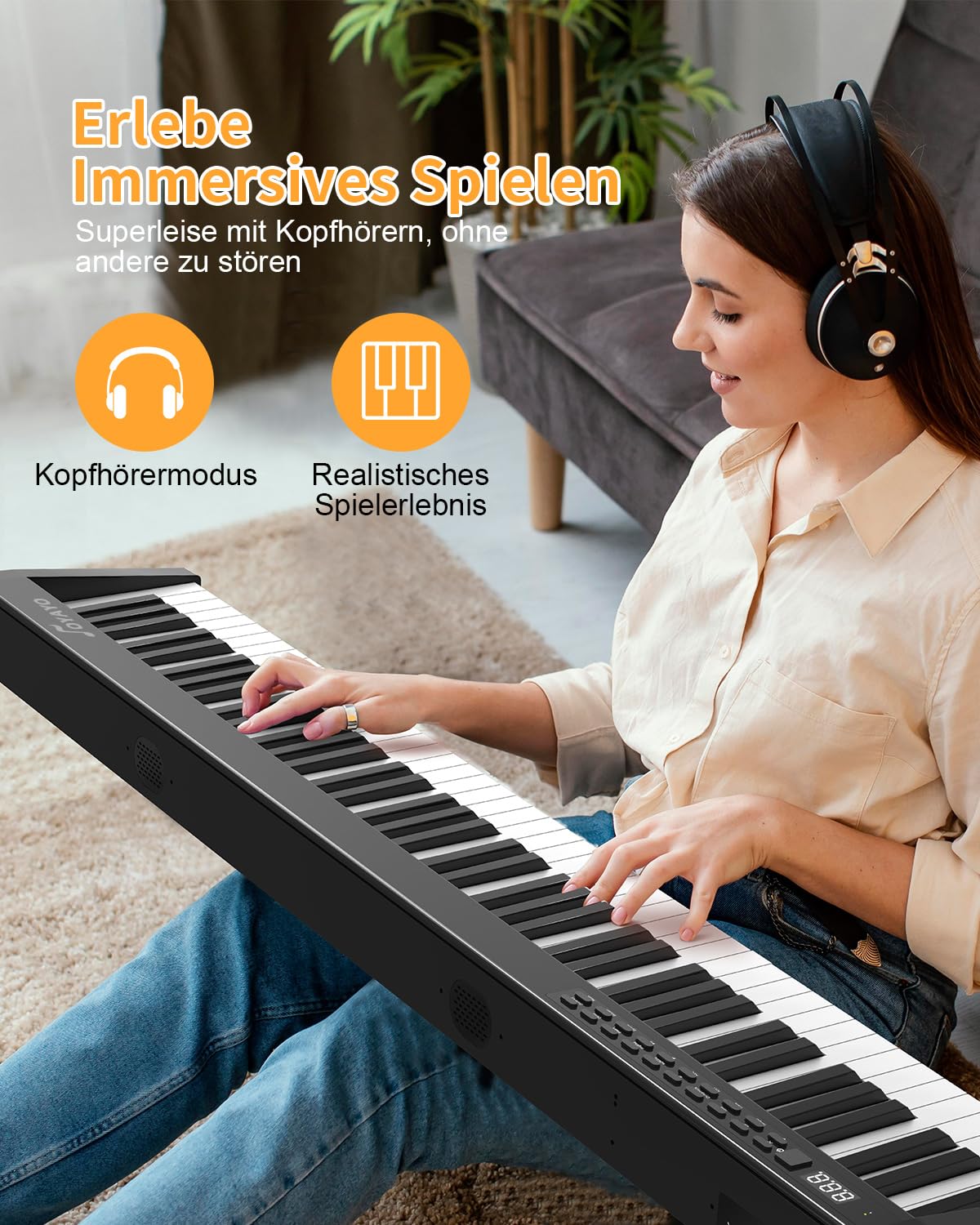 Digitalpiano 88 Tasten, Halbgewichtete Tastatur, Bluetooth MIDI, E-Piano mit X-Ständer, Sustain-Pedal, Notenständer und Tragetasche für Anfänger, Kinder und Erwachsene