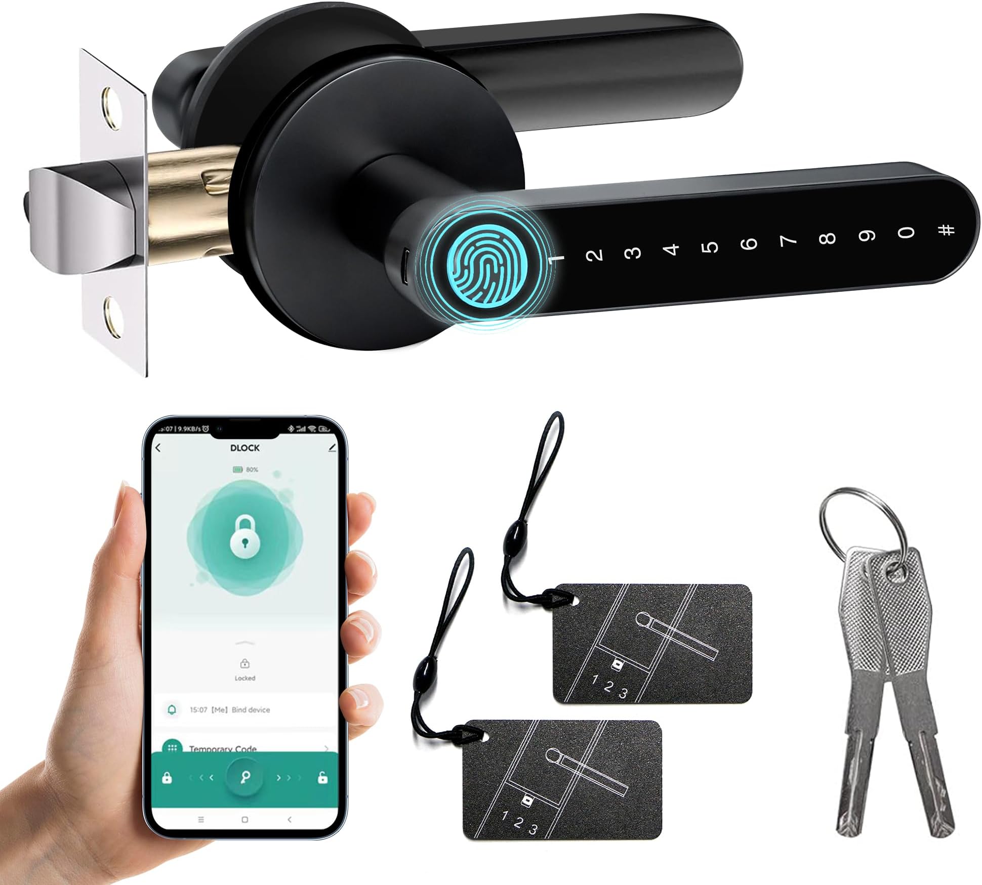 MINIA Fingerprint Door Knob, Smart Door Lock, Smart Door Knob with Handle, Keyless Entry Door Lock, Fingerprint Door Handle for Bedroom,Office, Apartment, Biometric Door Knob, Thumbprint Door Knob