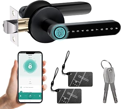 MINIA Fingerprint Door Knob, Smart Door Lock, Smart Door Knob with Handle, Keyless Entry Door Lock, Fingerprint Door Handle for Bedroom,Office, Apartment, Biometric Door Knob, Thumbprint Door Knob