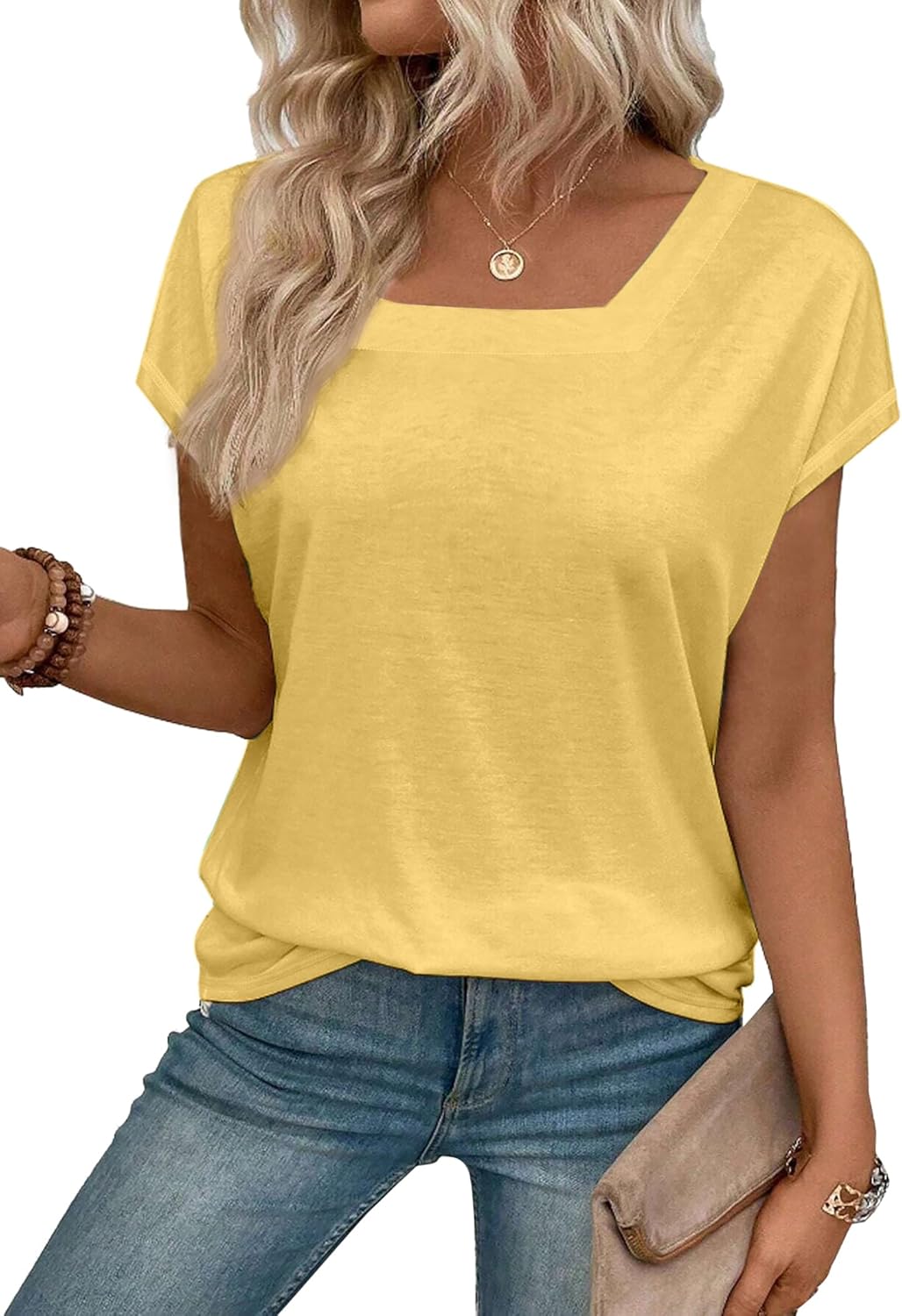 Womens Square Neck T Shirts Short Sleeve Summer Tops Casual Basic Tee Shirt 2025 Trendy Fashion Clothes - Image 4