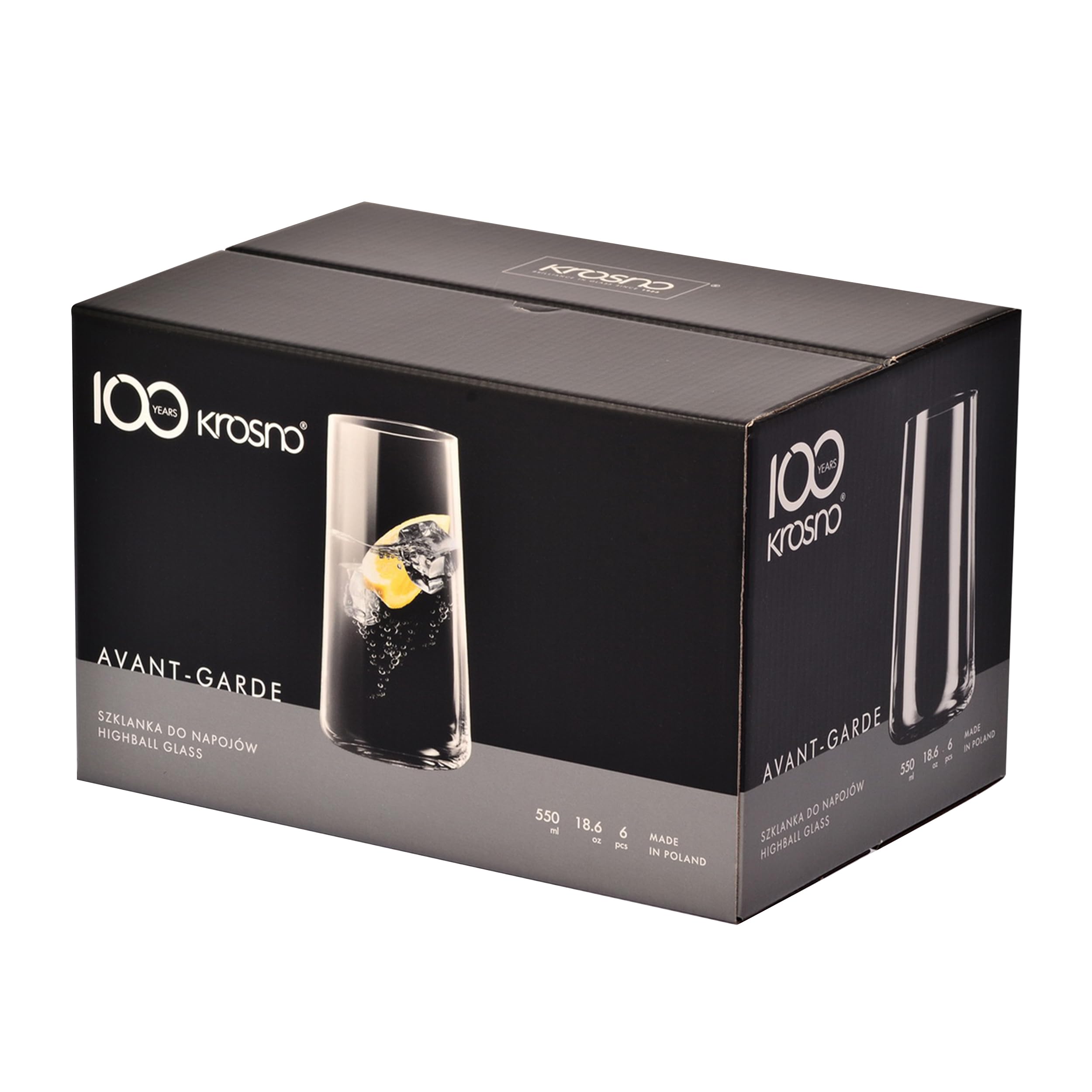 KROSNO Vasos altos para agua | Juego de 6 | 18 onzas | Colección Avant-Garde | Vaso de cristal Highball y vaso | Perfecto para el hogar, restaurantes y fiestas | Apto para lavavajillas