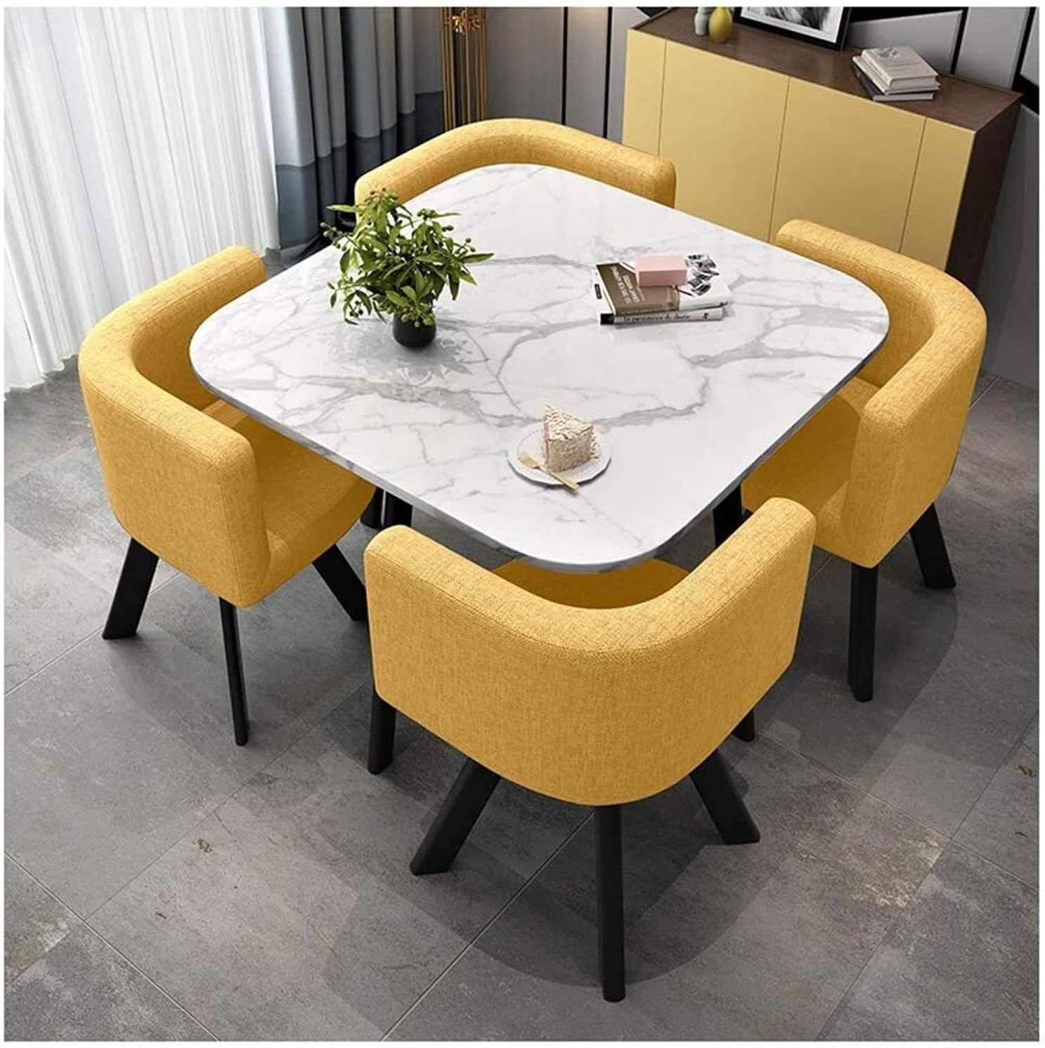 Coffee Table and Chair Combination Balcony Living Room Dining Table Marble Table and Chairs Table Four Chairs Office Reception Desk and Chair Set Meeting Room Round Ta (Yellow Square Table)