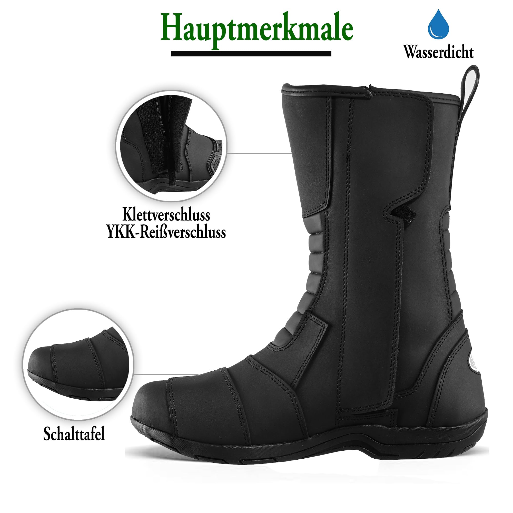 Motorradstiefel für Herren, CE-geprüft (EN13634:2017), Lederschuhe, Motorradschuhe