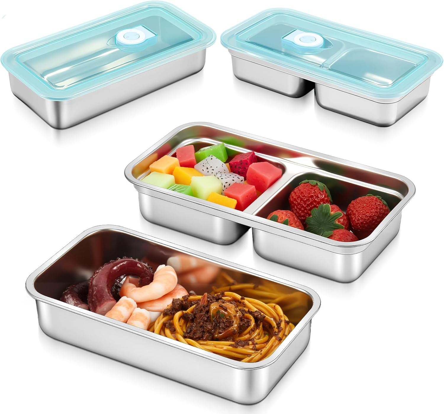 Blushtier 4 Pcs Stainless Steel Snack Containers, Grab and Go Snack Containers Reusable, Double Compartment Condiment with Lid Stainless Steel Food Storage for Classroom Travel and Outdoor Camping