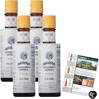 Angostura Aromatic Bitters 4oz Bottle with Phone Grip and Bitters Selections Recipe, 4-PACK