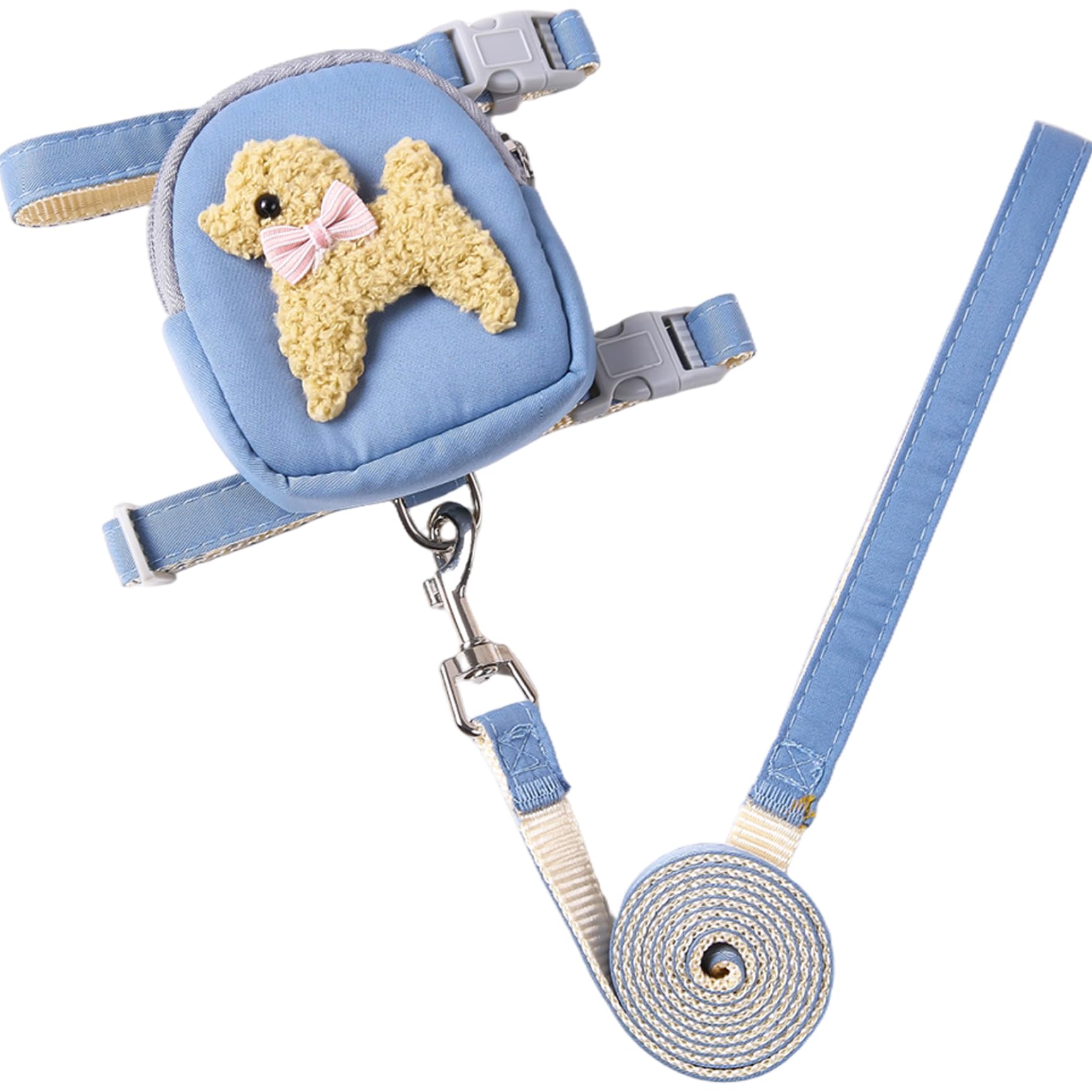 Otbushit Dog Backpack Harness with Pockets โ Cute Soft Dog Backpack with Adjustable Leash and Snack Bag for Small Dogs and Cats 2-10kg, Blue โ image 1
