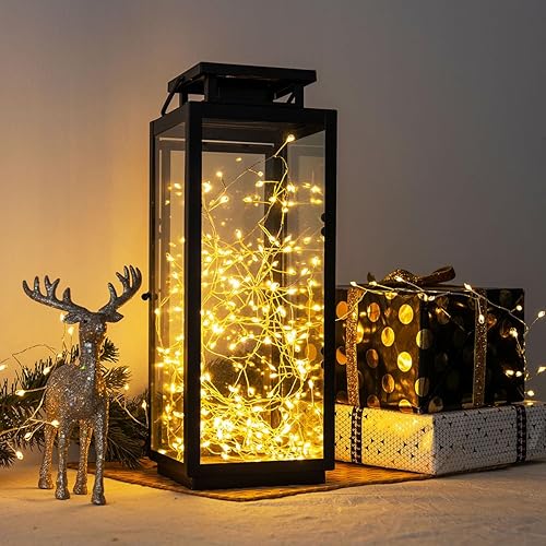 Miniatura 6 de Guirnalda de luces de petardo de 100 pies, 1000 LED, color blanco cálido, enchufable, alambre plateado, luces de hadas con control remoto para árbol