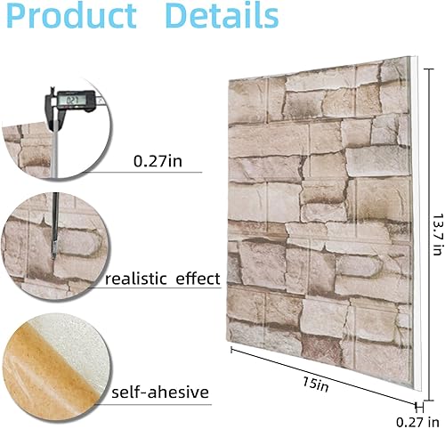 Miniatura 4 de Greymond Paneles de pared 3D para despegar y pegar en roca, 20 piezas de papel tapiz 3D de espuma XPE, paneles de pared de ladrillo sintético para