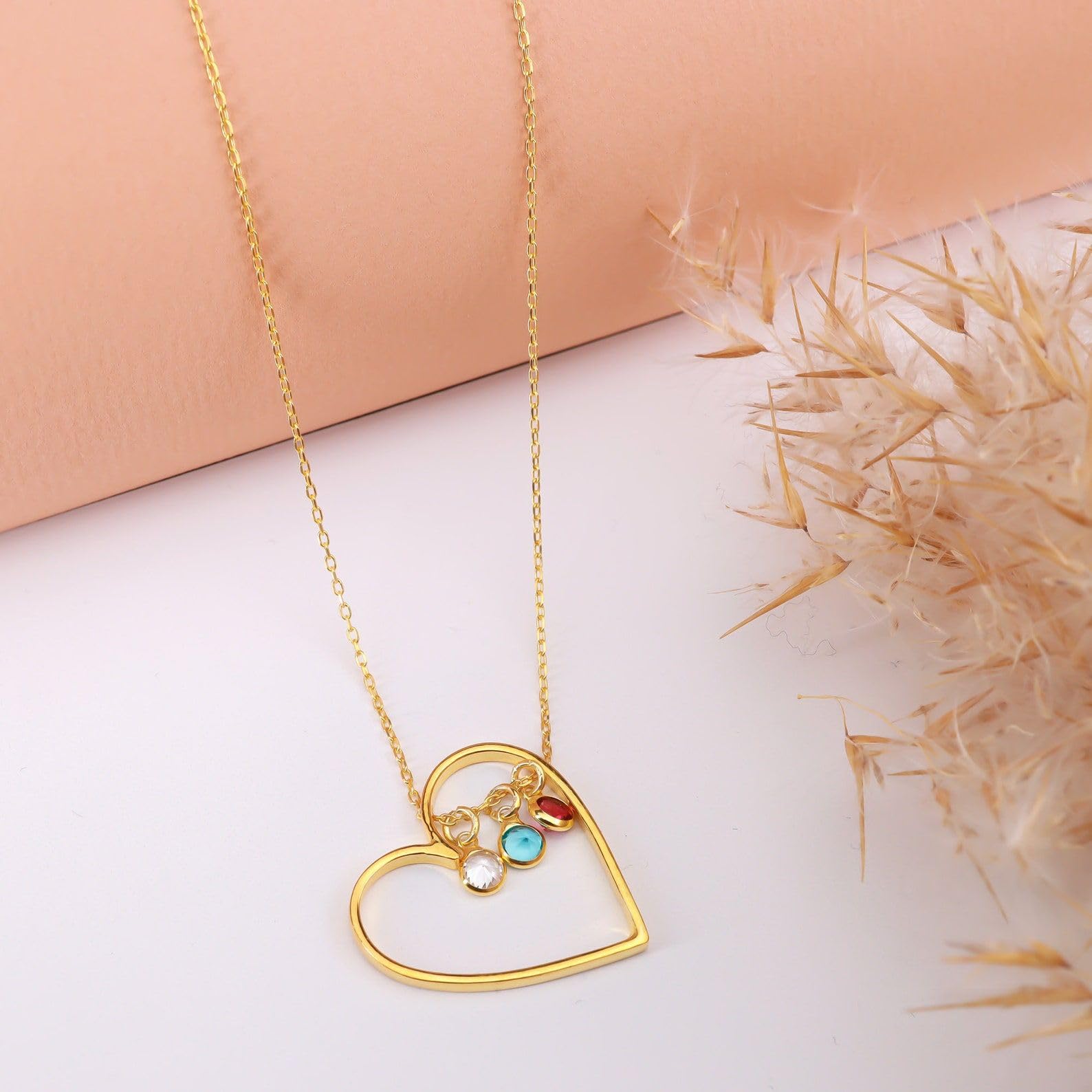 Su misura cuore collana con pietra portafortuna, personalizzato argento novembre