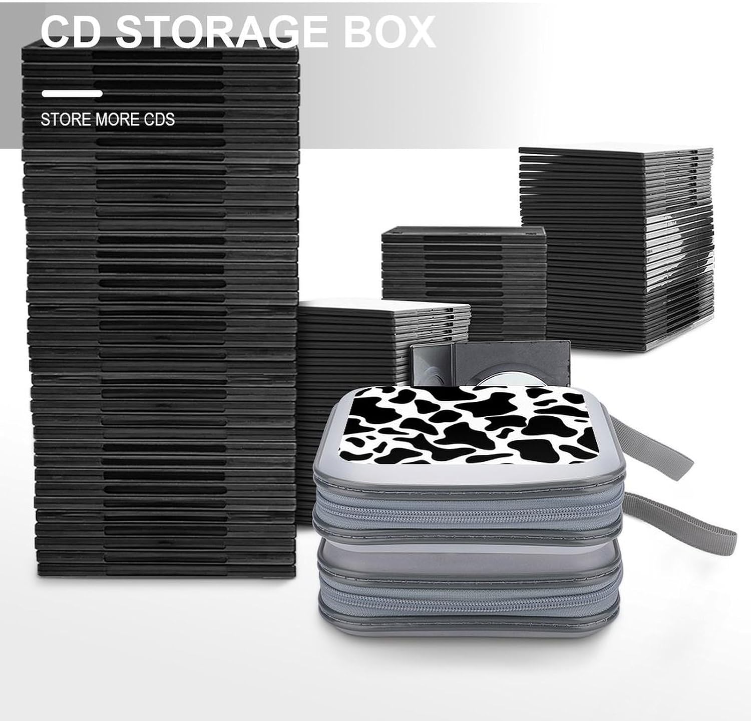 Cow Spot CD Case DVD Holder Storage Portable Carrying Binder Holder Wallet Large Storage Disc Wallet Bag Hard Plastic DVD Disc Cases Large Media Binder 40 Capacity