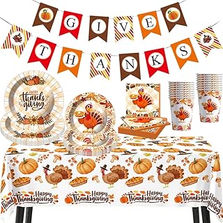 Thanksgiving Fall Party Supplies Tableware Set,Thanksgiving Disposable Dinnerware Include Plate,Cup,Napkin,Tablecloth,Banner,Thanksgiving Dinner Party Decorations Supplies(20 Guests)