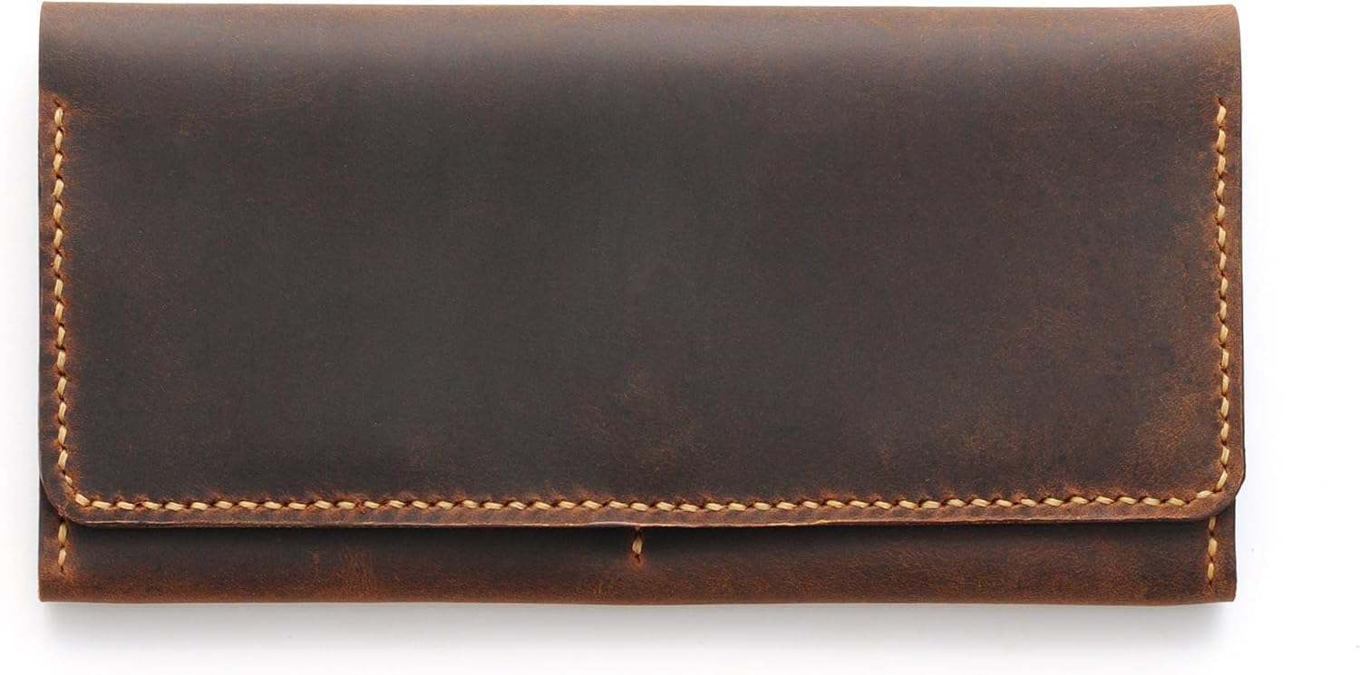 100% Handmade Genuine Leather Long Wallet for Women, Personalized Leather Wallet, Dark Brown