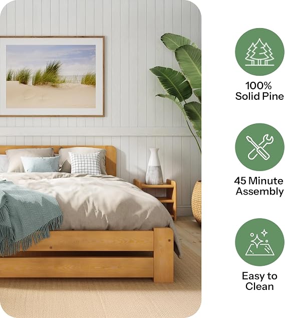 Single Bed Frame 3ft, F1 Solid Wooden, Sturdy Slats, Easy Assembly