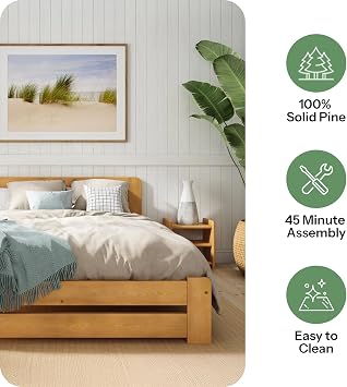Single Bed Frame 3ft, F1 Solid Wooden, Sturdy Slats, Easy Assembly