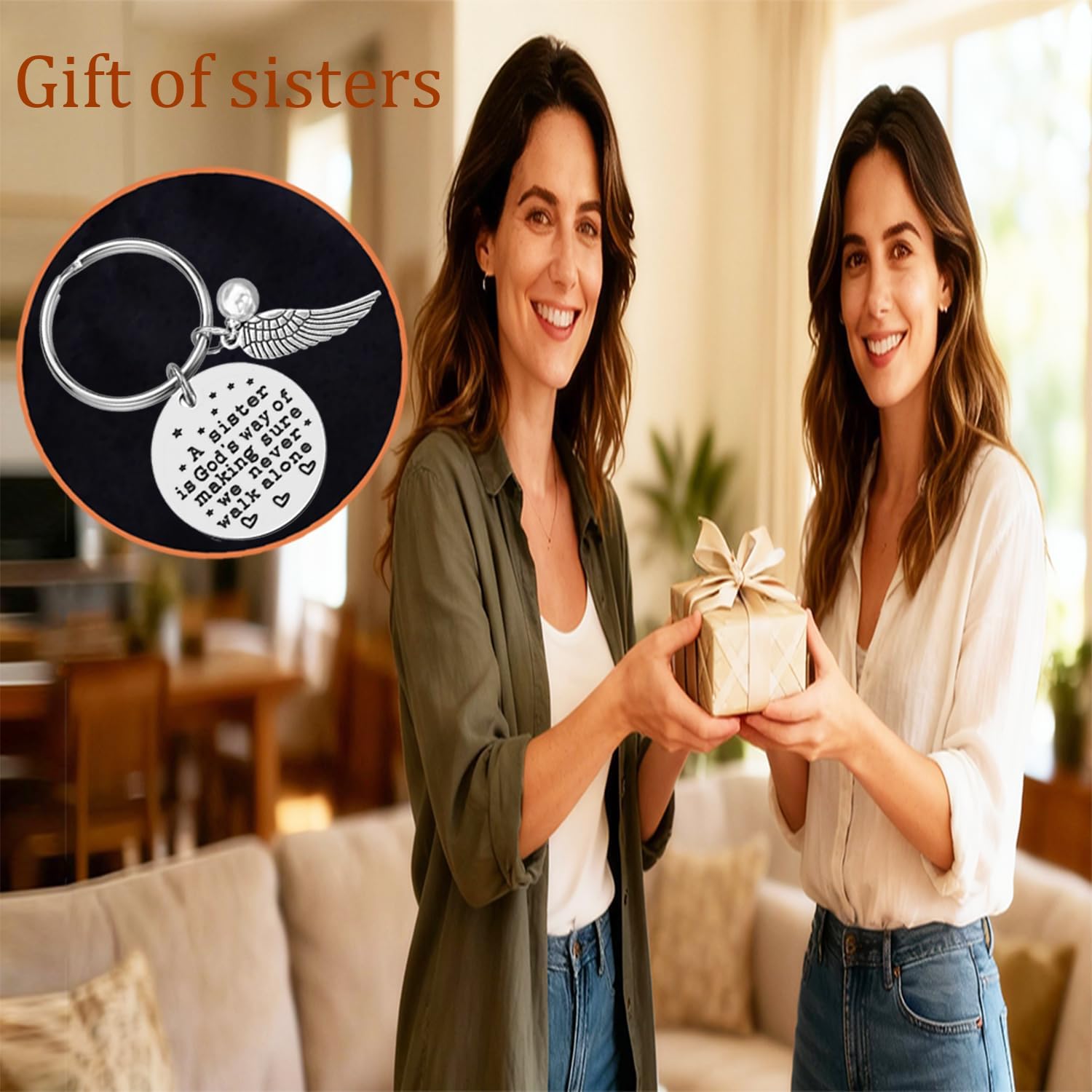 Sister Gifts - A Sister is God's Way of Making Sure We Never Walk Alone Keychain Key ring for Sister’s Birthday Christmas Gifts - Image 7