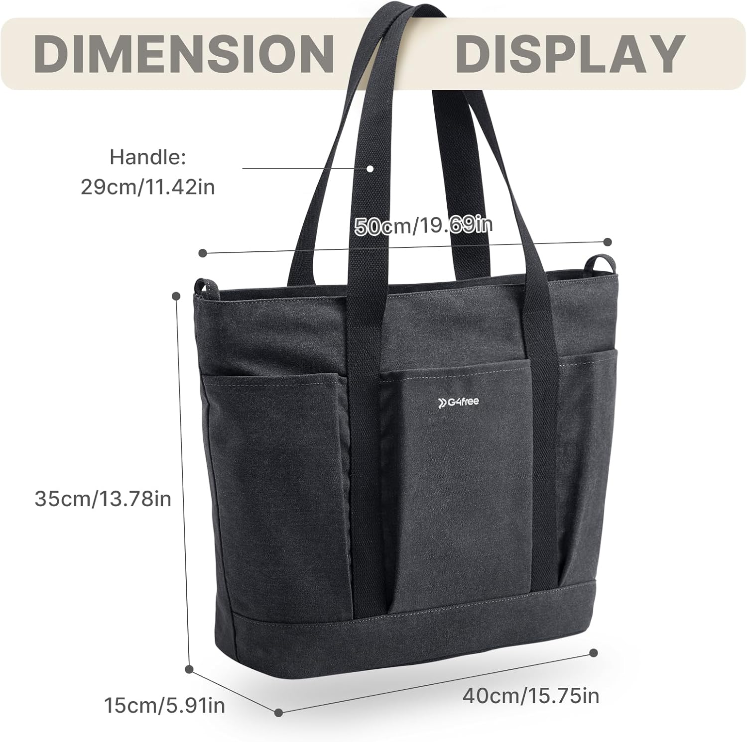 G4Free Large Canvas Tote Bag for Women with Zipper Fit 15.6" Laptop, Everything Tote Bags with Pockets for Work, Travel - Image 4