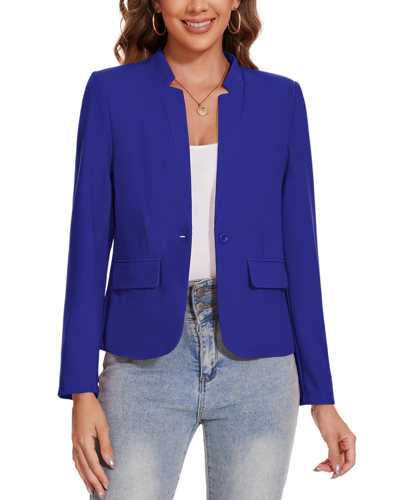Blazers for Women Long Sleeve Notch Collar Blazer Button Front Casual Work Office Suit Jackets with Pockets