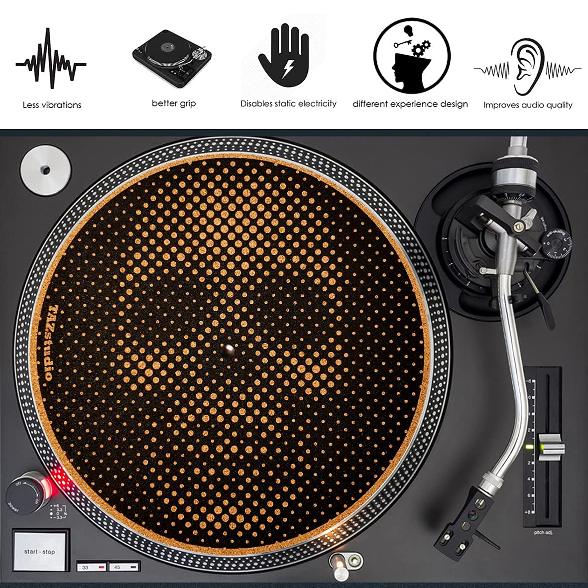 Tappetino antiscivolo di alta qualità, per giradischi in sughero, spessore 4 mm, per un migliore supporto sonoro sul lettore di dischi LP in vinile, tappetino in sughero, design geometrico