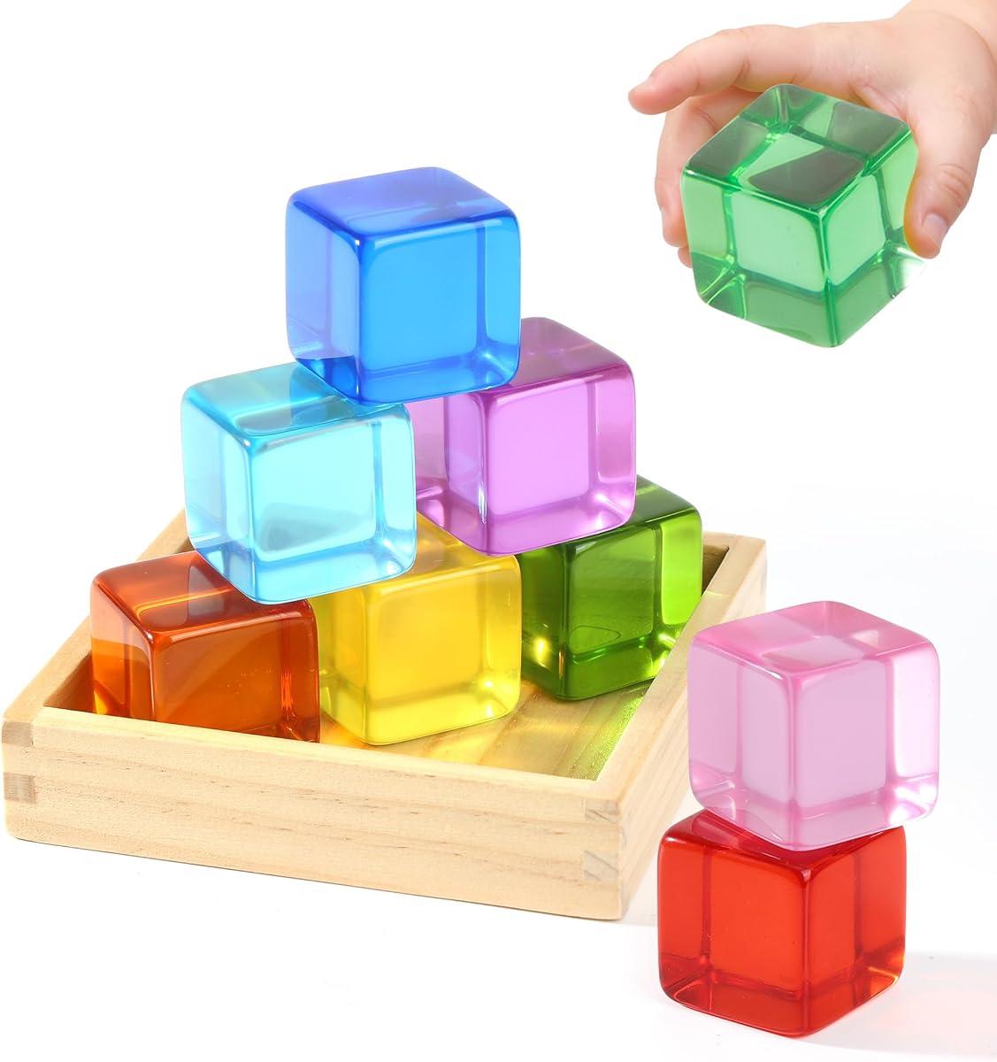 Bloques de construcción grandes Woodtoe, bloques sensoriales Montessori para niños pequeños de 1 a 4 años | Juego de bloques acrílicos de arcoíris, juguetes Montessori para niños de 1, 2 y 3 años, sin peligro de asfixia, regalos de cumpleaños para niños de aprendizaje temprano