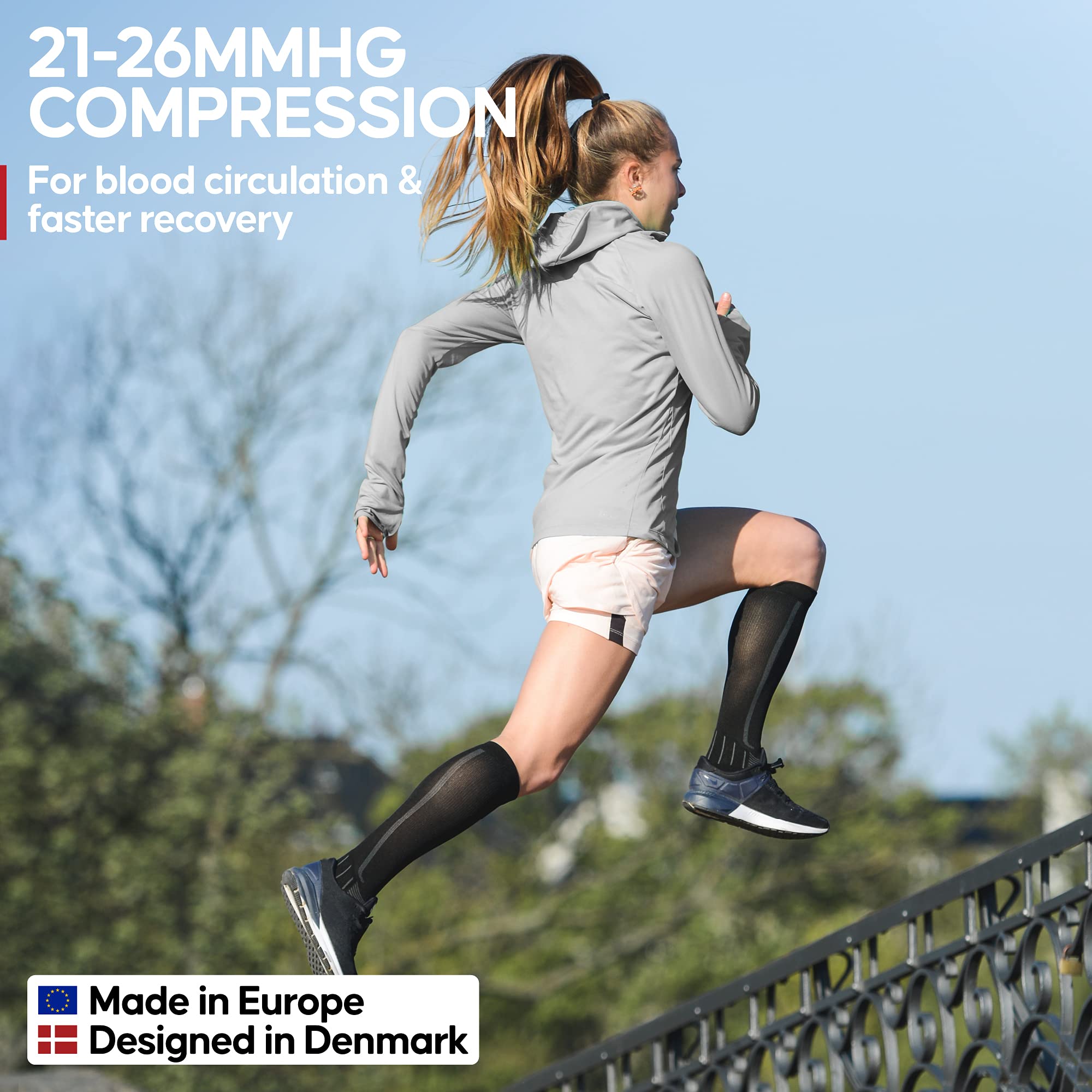 DANISH ENDURANCE Calze a Compressione Graduata 21-26 mmhg, Recupero, Viaggi, Sport, Uomo e Donna