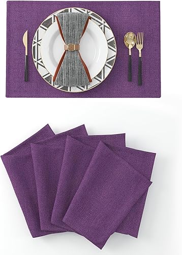 Juego de 4 manteles individuales de lino sintético suave de 12 x 18 pulgadas, resistentes al calor, manteles individuales para mesa de comedor,