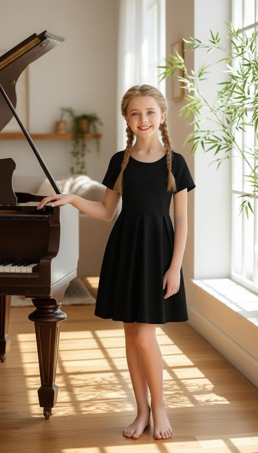 Girls Dresses with Pockets, Girl Skater Dress for Girls 3-14 Years,J.E Sterguard Cotton Short Sleeve Party Casual Clothes - Image 3