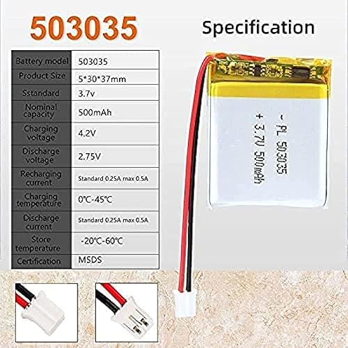 Miniatura 4 de 3.7V 500mAh 503035 Lipo Batería recargable de polímero de litio Batería de iones con conector JST, 4 piezas, 1 unidad
