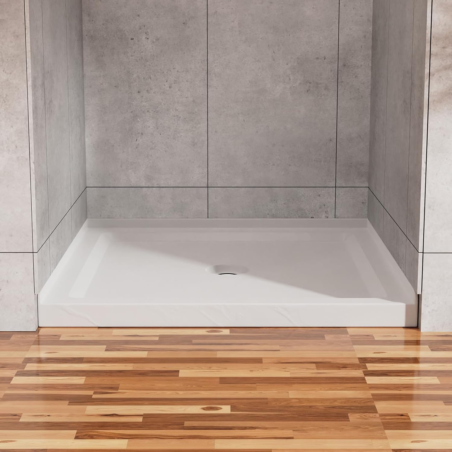 36" x 36" Single Threshold Shower Base | Stain & Scratch Resistant | Unique Slate-Look Non-Slip Texture | Square Acrylic Shower Pan For 3-Wall Installation | Slate White