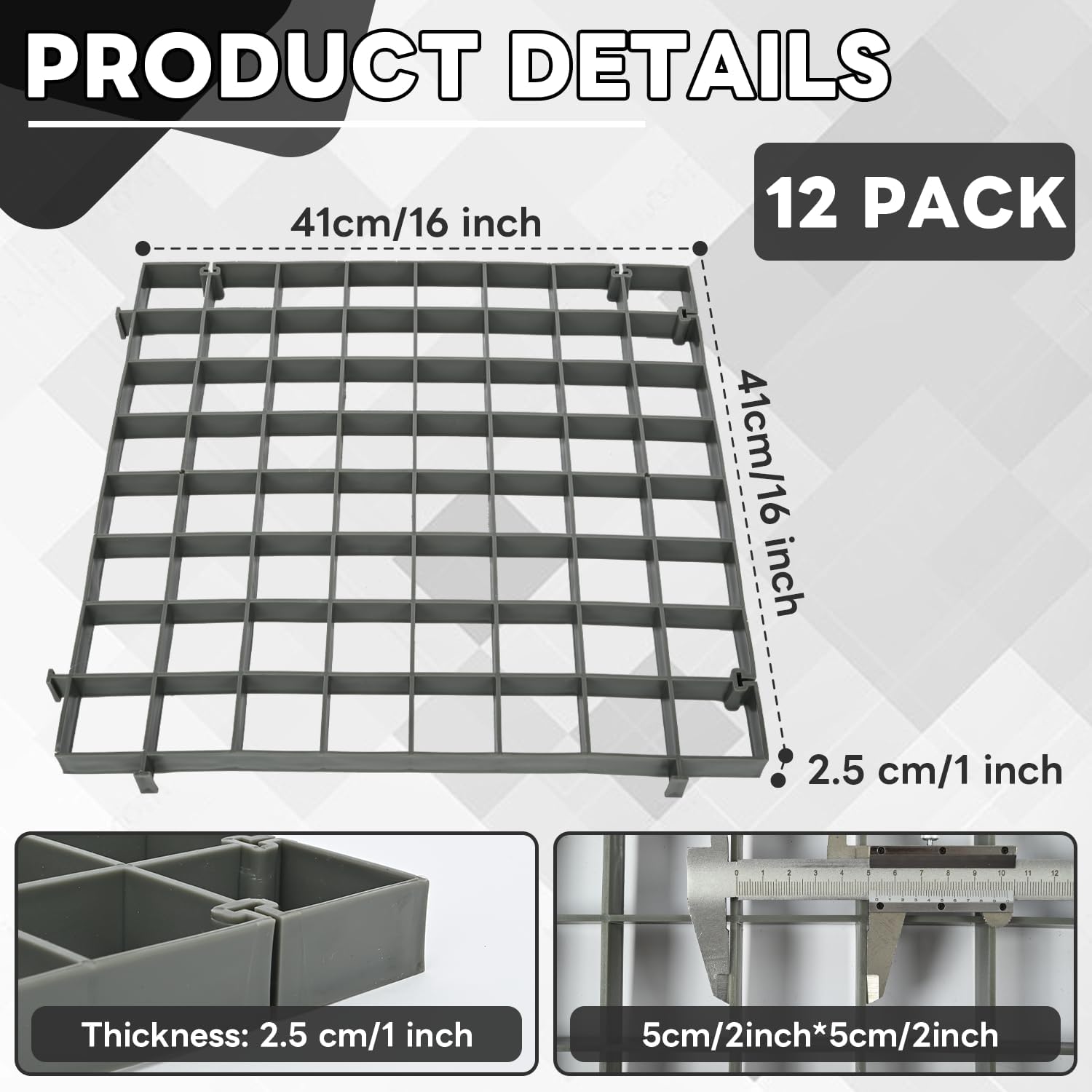 Permeable Pavers, 12 Pcs Heavy Duty Grass & Gravel Permeable Paver System Grass & Gravel Pavers PPE Plastic Pavers for Lawn Decks driveways Sidewalks shed Bases, 1" Depth, 22 Sq Ft, Gray