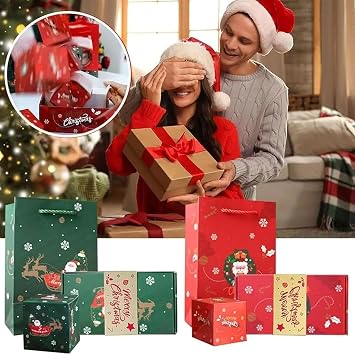 Surprise Gift Box Explosion for Money, Unique Folding Bouncing Red Envelope Gift Box with Confetti, Cash Explosion Luxury for Birthday Anniversary Valentine Proposal (12 Bounces) (Red Christmas)