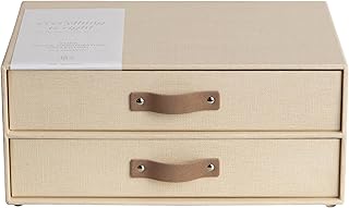 Bigso Birger 2 Drawers - Desktop Drawers for A4 and Letter Size Papers and Documents - Tabletop Drawers with Leather Handles - 13.1 in x 10 in x 5.7 in - Cream
