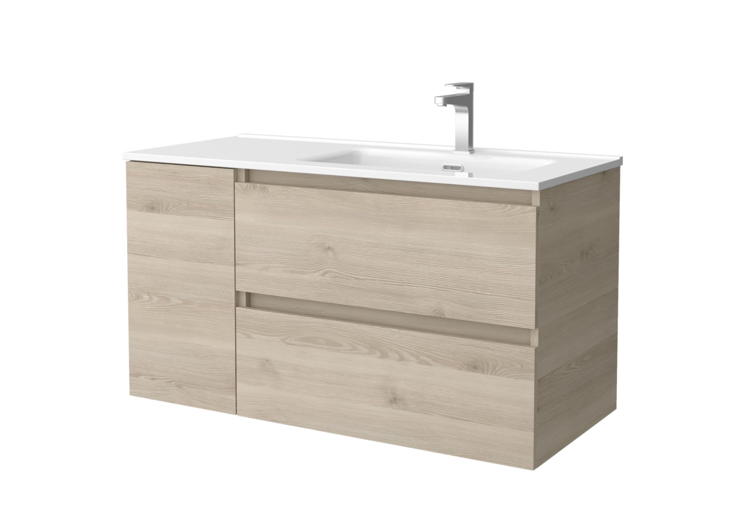Mueble de Baño BEQUIA Plus 100cm Natural | Lavabo Porcelana Grifo Derecha 1P