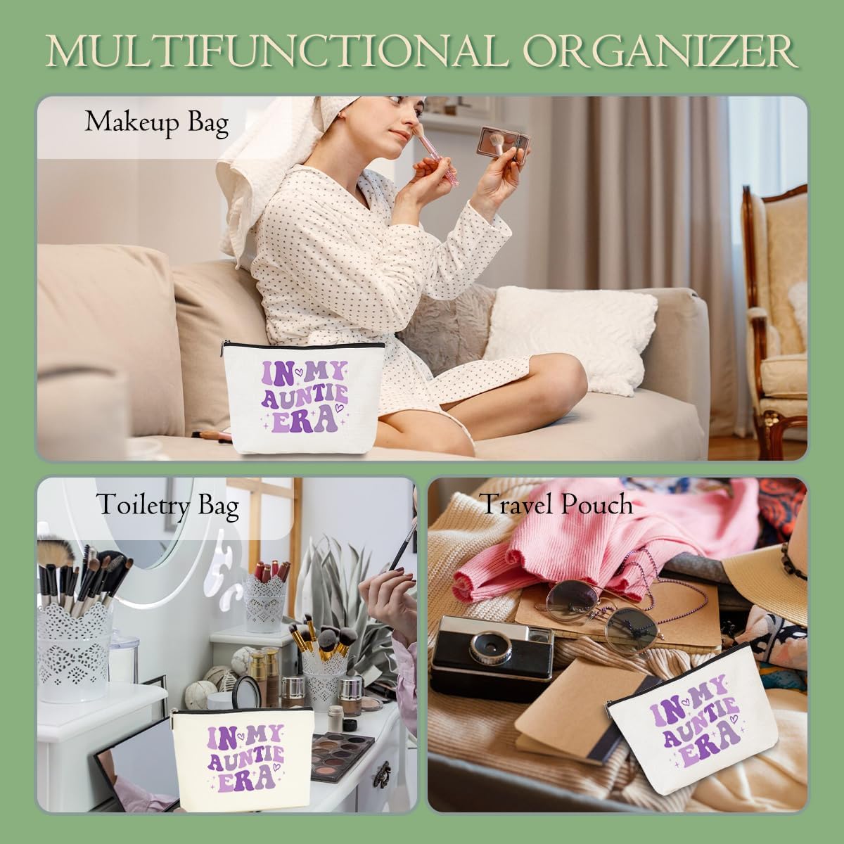 Aunt Gifts Makeup Bag Auntie Gift Ideas Cosmetic Bag, Auntie Gifts from Nephew Niece Christmas Birthday, Gift for Aunt Accessories Travel Toiletry Zipper Bags, Organizer, Cosmetic Pouch - Image 5