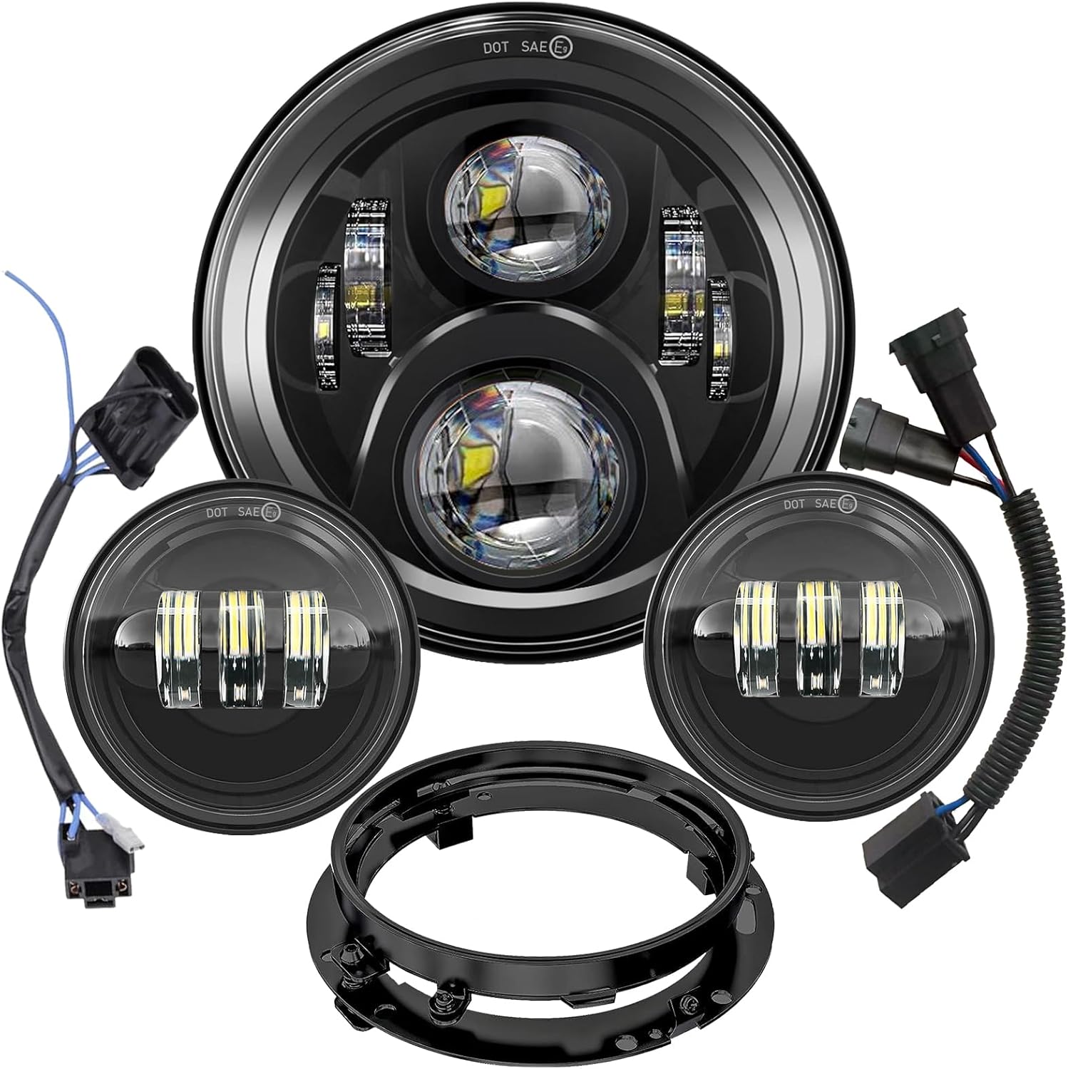 7 inch Motorcycle LED Headlights 4.5" Fog Passing Lights DOT Kit For Harley Davidson Road King Ultra Classic Street Glide Heritage Softail Switchback Electra Glide CVO Tri Glide harley headlight