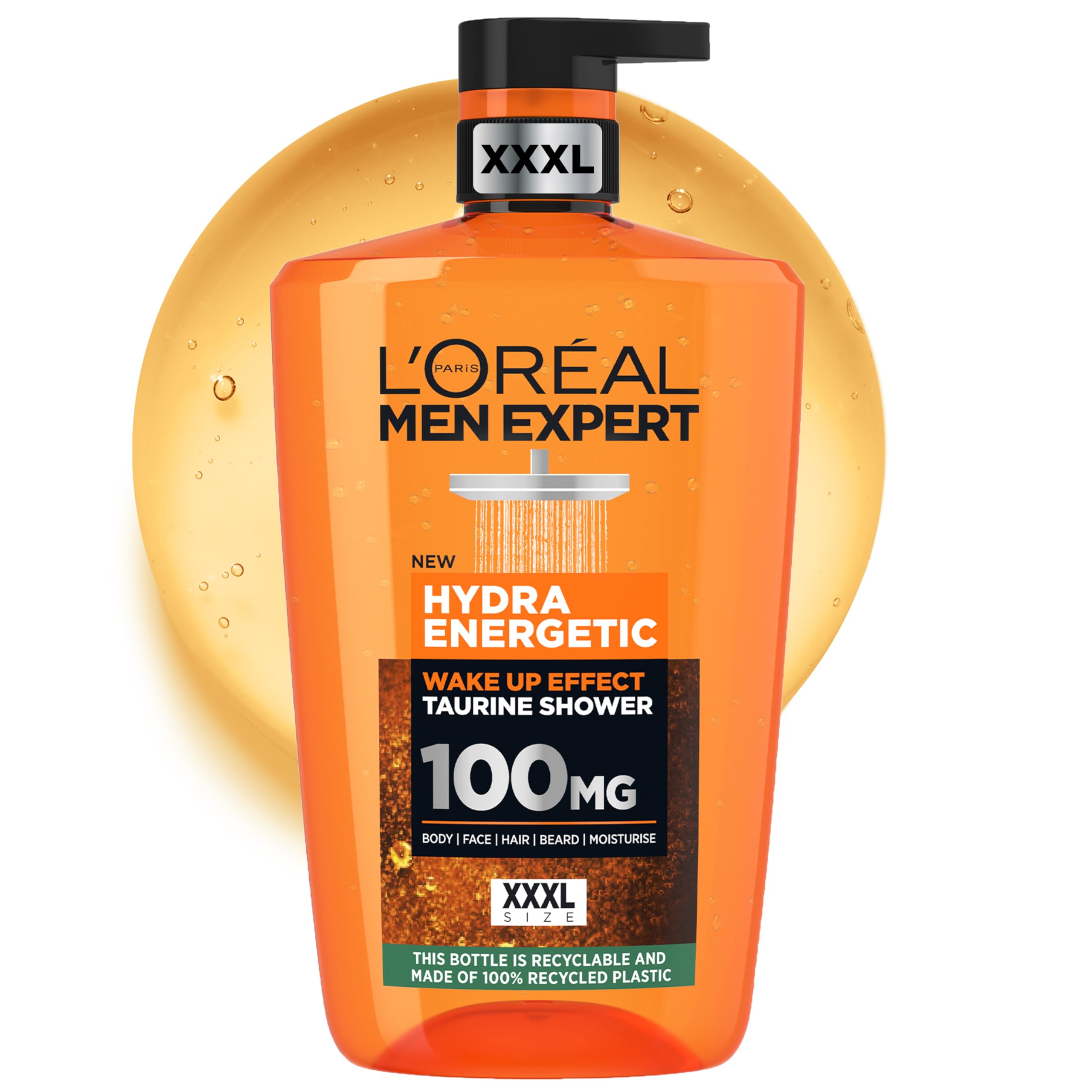 L'Oréal Men Expert Gel Doccia Hydra Energetic, Deterge Viso, Corpo e Capelli, Maxi Formato 1L