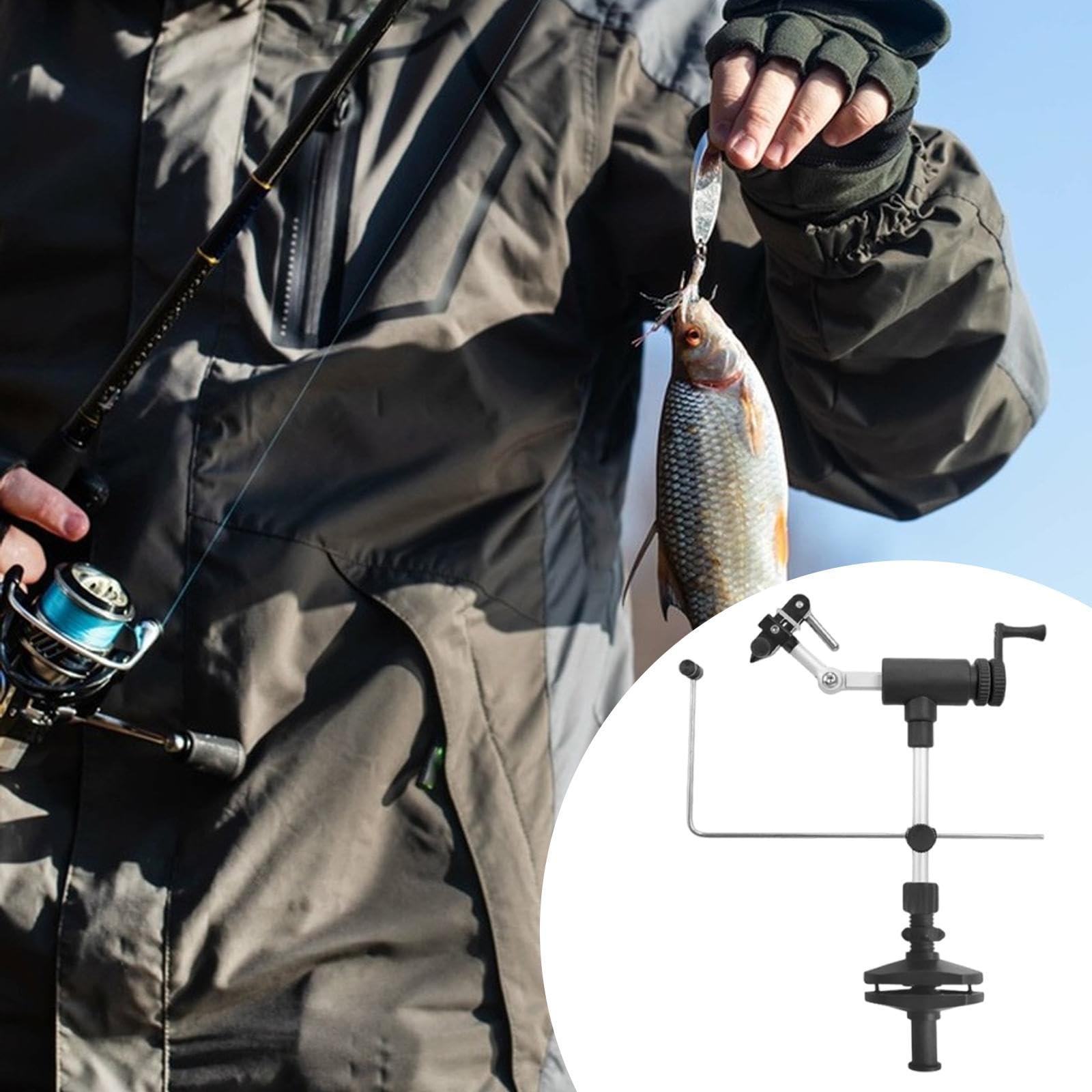 Fly Tying Vise Ajustable con Rotación Total Base Metálica Estable Prensa Portátil Compacta Accesorio Multifunción de Pinza Adecuado para Pesca