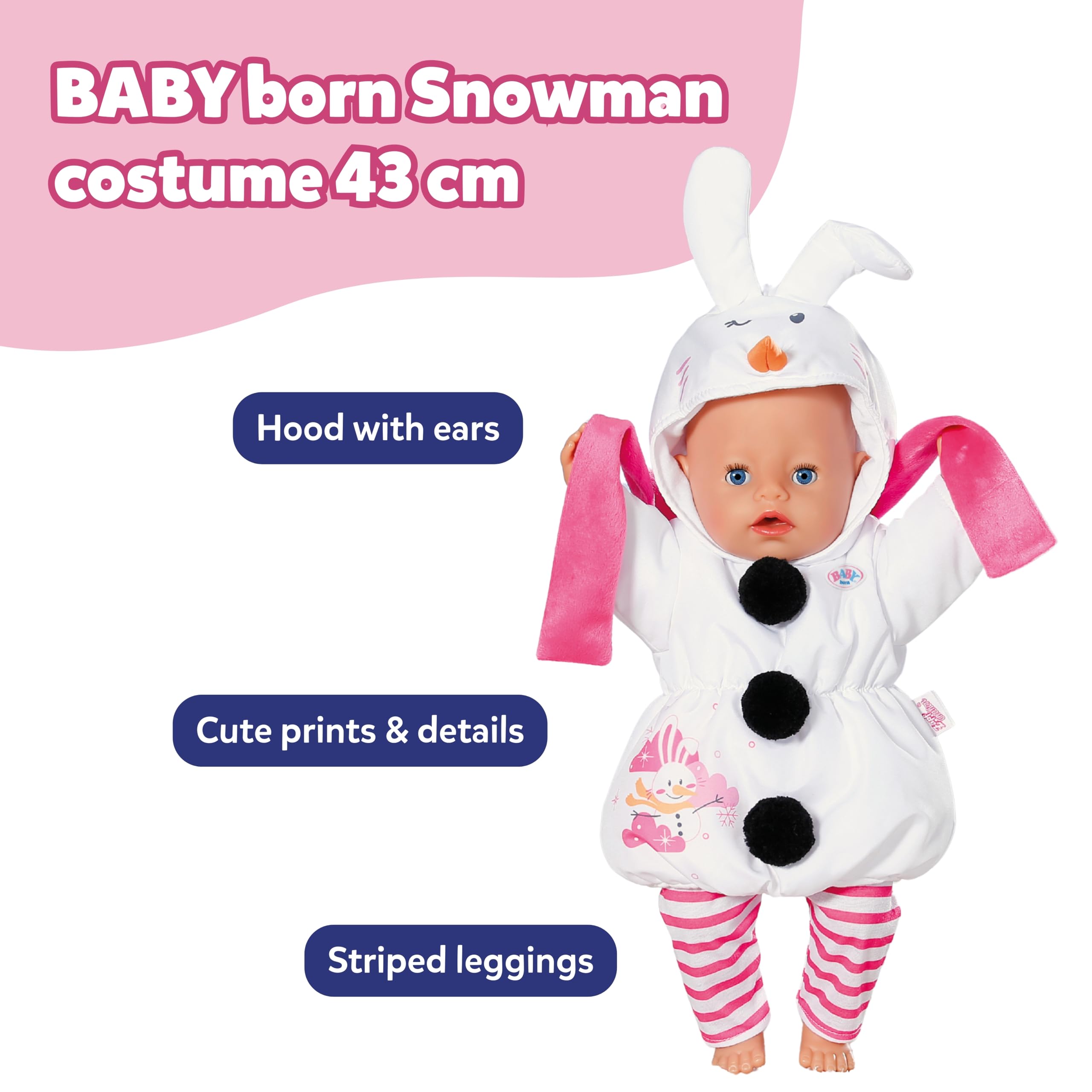 BABY born Snowman Costume - Overall, Leggings & Scarf Doll Clothing - Doll Accessory for 43 cm Dolls, Pink - Image 2