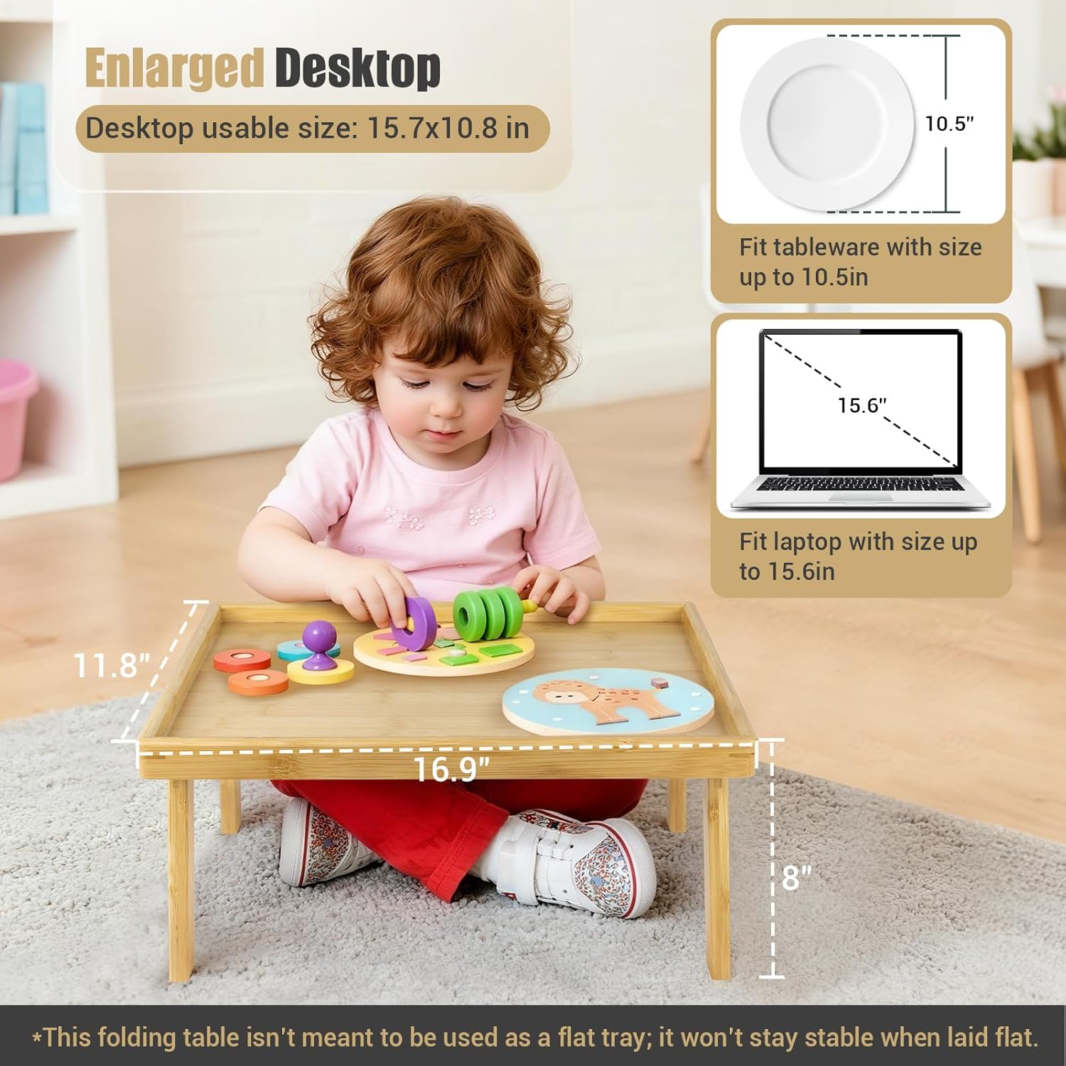 Bamboo Bed Table Tray with Support Bar and Foldable Legs, Breakfast Food Trays Table for Bed Sofa Eating and Laptops, TV Lap Tray Table on Couch (Applied for Invention Patent)