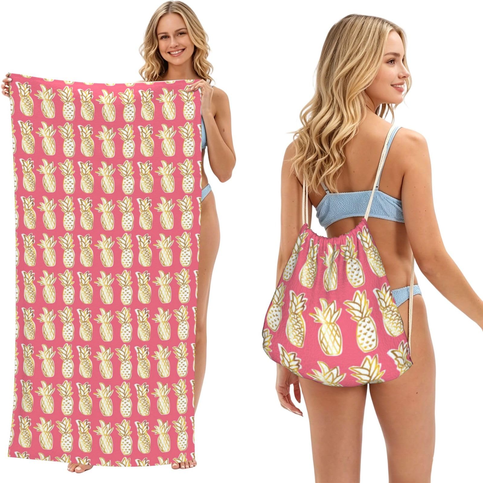 WSHFFILO Pineapple printed 2 in 1 Packable Towel Bag Bath Towel Beach Towel