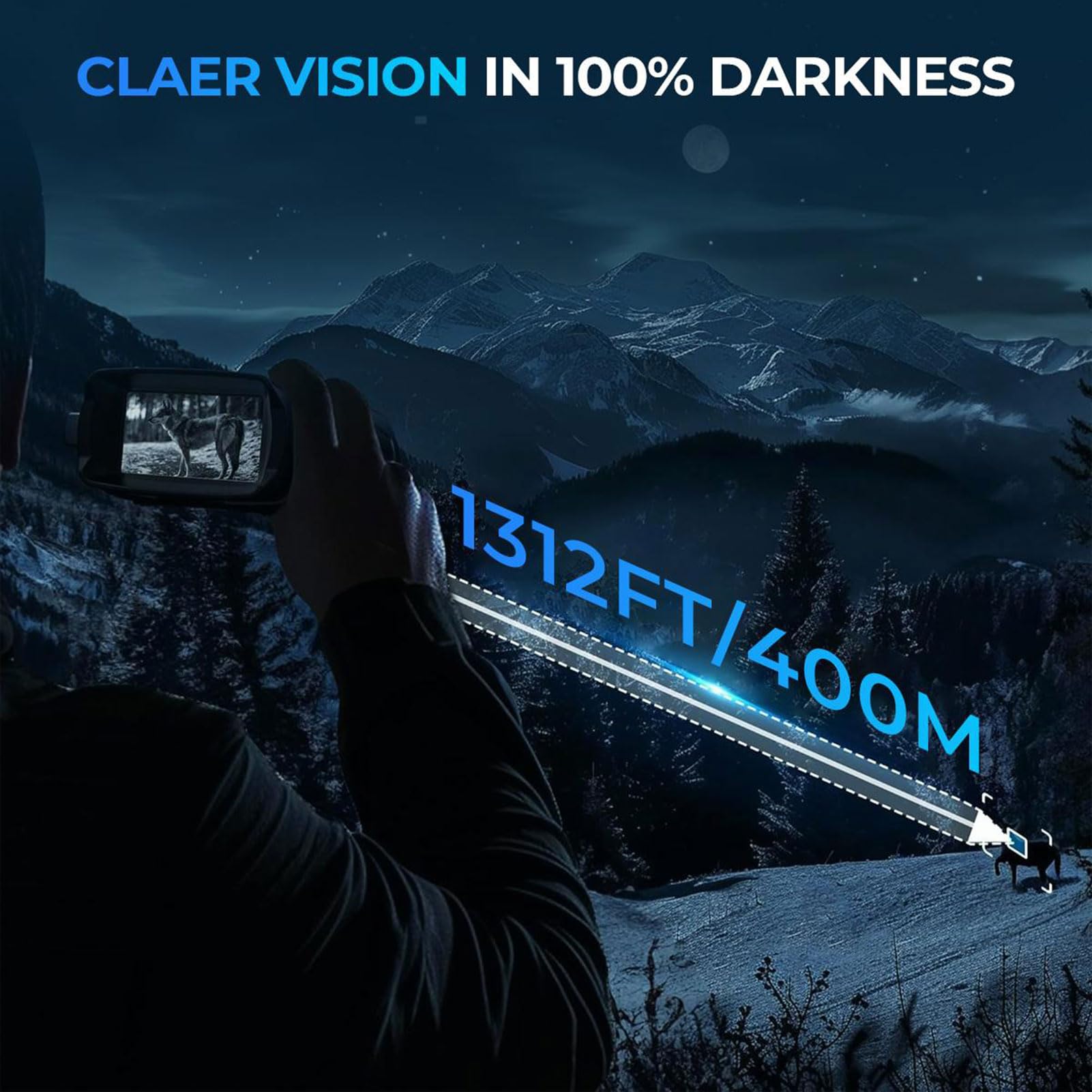 Gafas de visión Nocturna para Montar en la Cabeza, Binoculares de visión Nocturna Digitales de 1312 pies con cámara, Video 4K y Fotos de 36 M, Zoom Digital de 8X, Linterna para Acampar