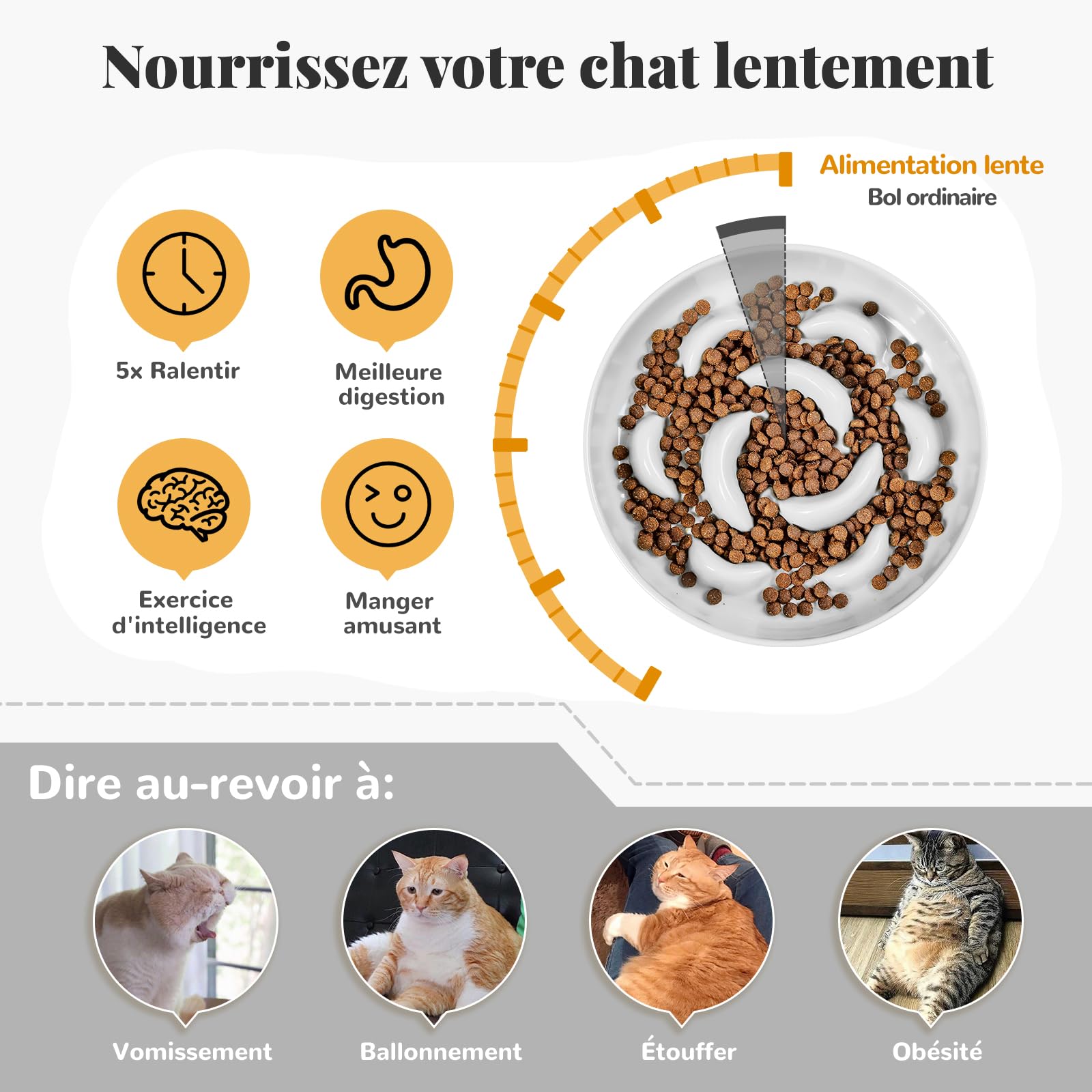 Gamelle Chat Anti Glouton Mélaminé - Lot de 3 Gamelles à Alimentation Lente - Série Pastel - Compatible Lave-Vaisselle - Blanc, Bleu, Vert