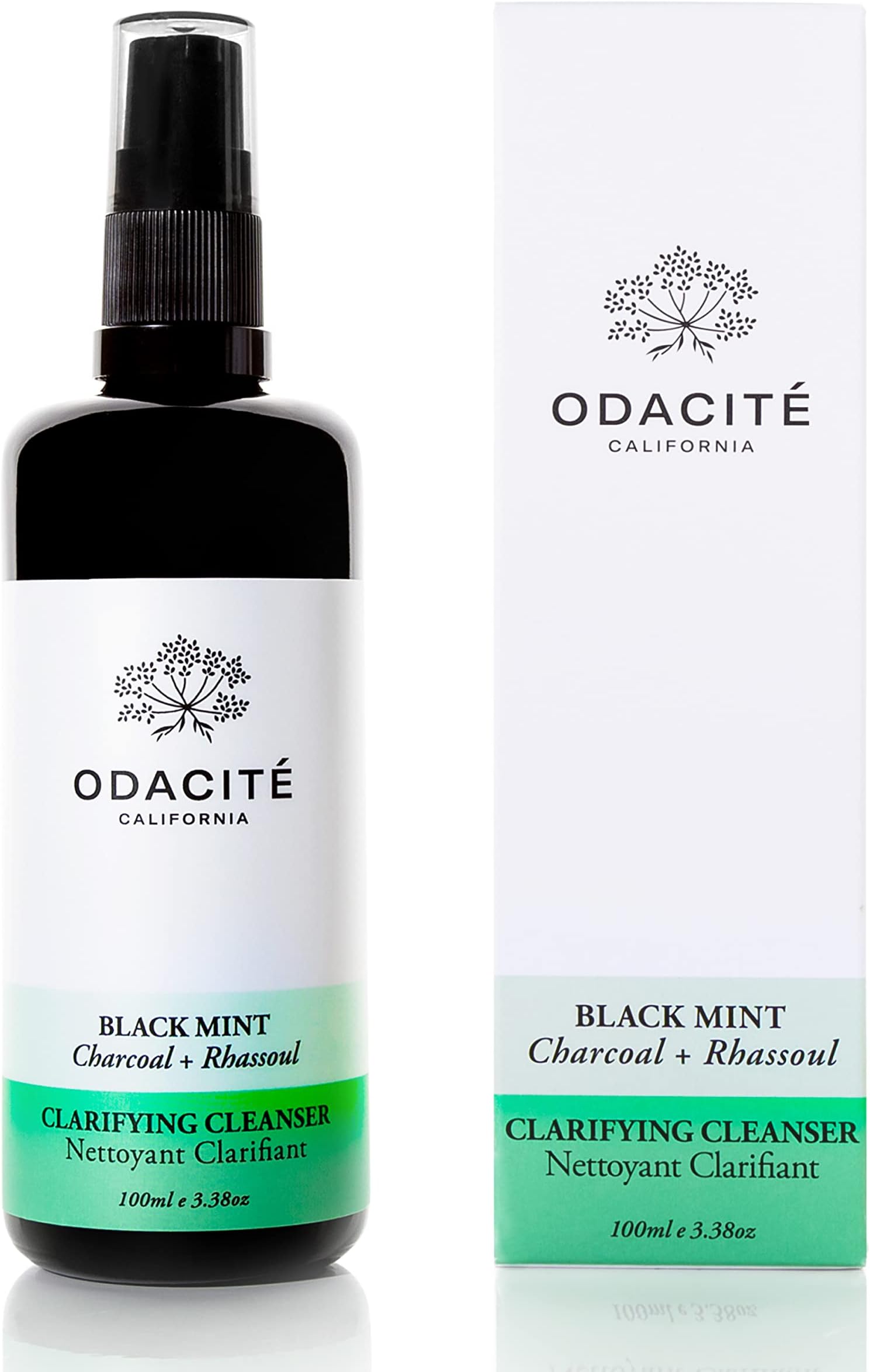 Odacité Facial Cleanser with Foam - Black Mint Activated Charcoal & Rhassoul Clay Glow Recipe - Facial Moisturizer with Deep Cleanse for Gentle Face Wash to Remove Dirt & Oil, 3.38 fl. oz.