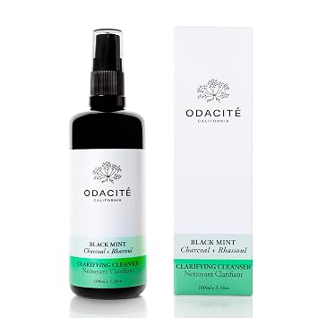 Odacite Facial Cleanser with Foam - Black Mint Activated Charcoal & Rhassoul Clay Glow Recipe - Facial Moisturizer with Deep Cleanse for Gentle Face Wash to Remove Dirt & Oil, 3.38 fl. oz.