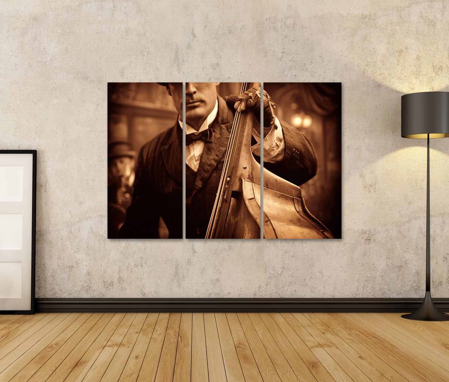 islandburner Quadro su tela di contrabbasso nostalgico jazz club murale soggiorno per gli appassionati di musica – 3 pezzi