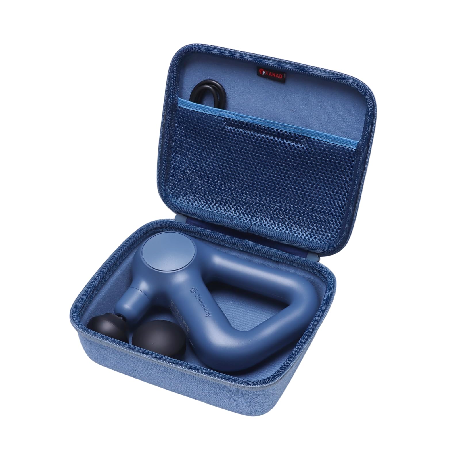 XANAD Funda para pistola de masaje compatible con pistola de masaje de percusión de mano TheraGun, cuello, espalda, pierna/hombro, azul interior: 21 x 17,5 x 6 cm