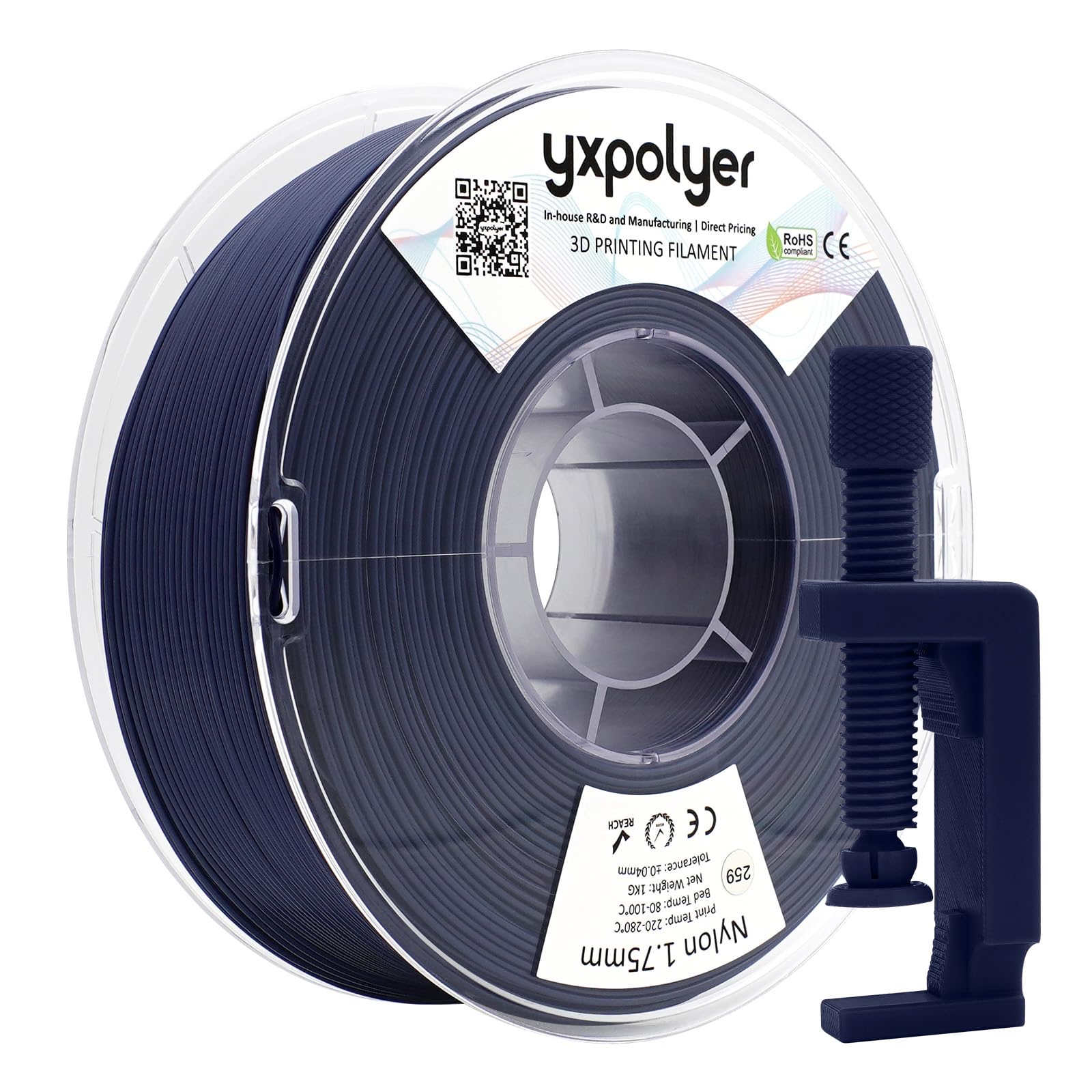 YXPOLYER Nylonowy filament do drukarki 3D, niebieski PA6, 1 kg, nylon z odporną na wysoką temperaturę szpulą kompatybilną z AMS, filament do drukowania 3D, Easy PA, 1,75 mm
