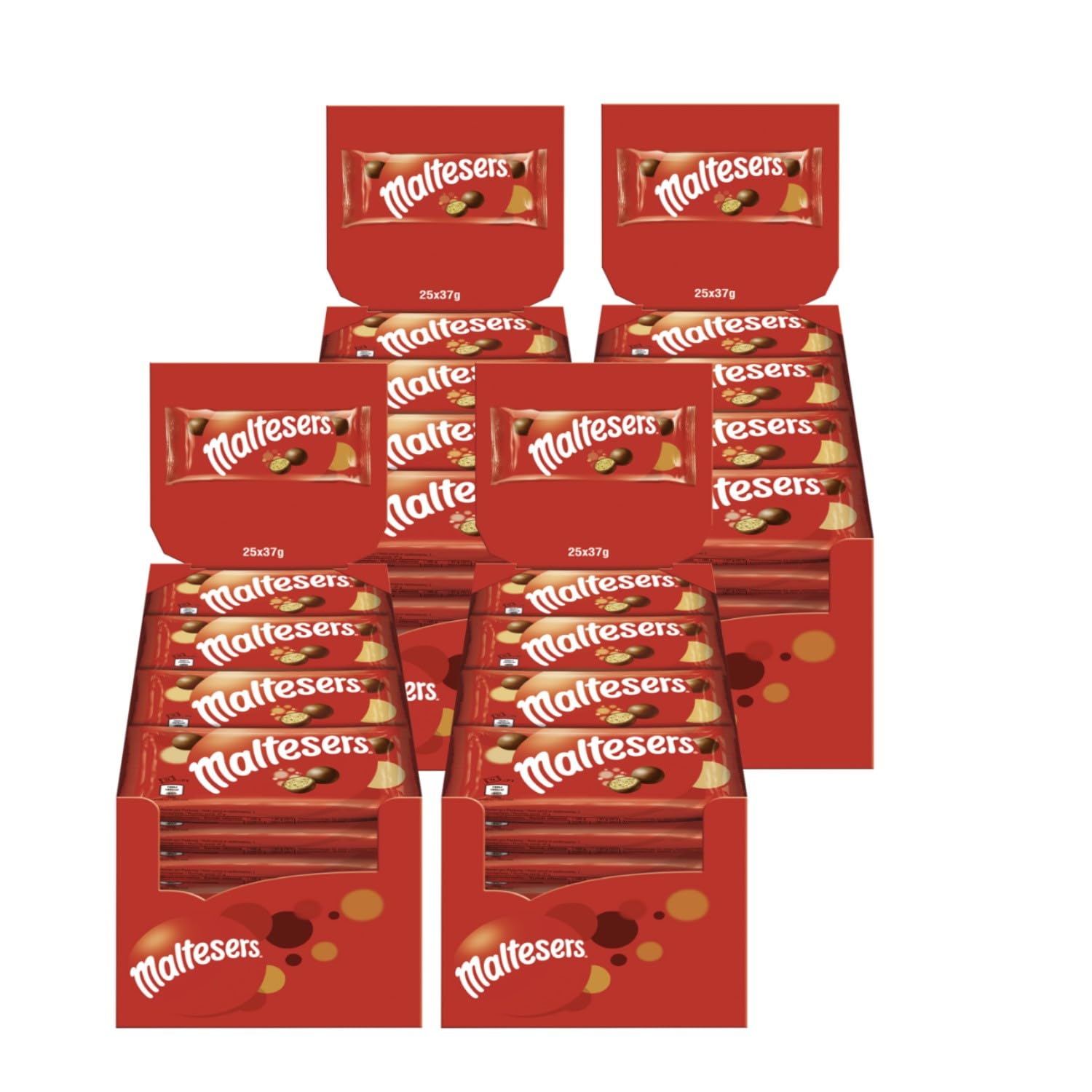 MALTESERS 4x 25x37g Schokokugeln Malzfüllung mit Milchschokoladenüberzug Schokolade