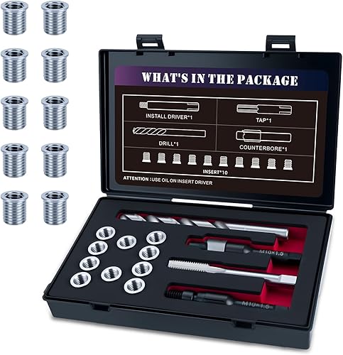 Kit de reparación de rosca M10x1.5 con taladro HSS de inserción de 0.551 in, grifo, avellanado, controlador de instalación, inserto de acero
